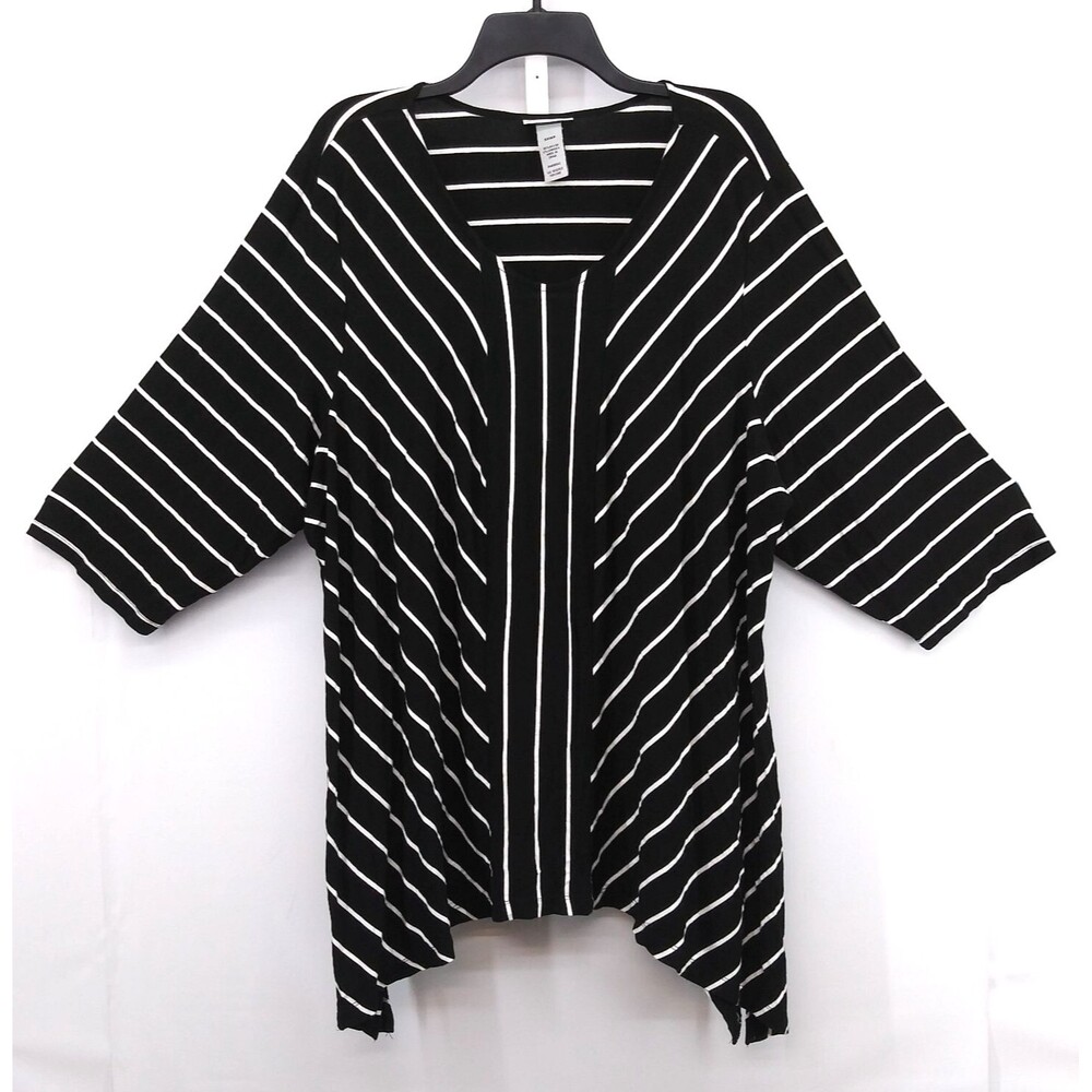 Catherines Blouse Women Size 3XWP Black White Striped 3/4 Sleeve Tunic Top
